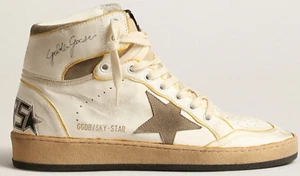 Golden Goose Sky Star Sneakers White Taupe Yellow Navy NIB 37 US 7 - Picture 1 of 6