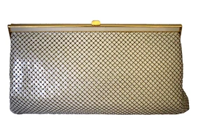 Whiting & Davis Cream Mesh Handbag Purse Gold Tone Accent & Chain Shoulder Vtg - Picture 1 of 8