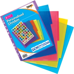 A4 5 Part File Divider Extra Wide Plastic Personalised Assorted Colour Tabs - Picture 1 of 1
