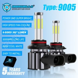 6-sides 9005 Hi/Low LED Headlight Super Bright Bulbs For Dodge Charger 2016-2023 - Picture 1 of 12