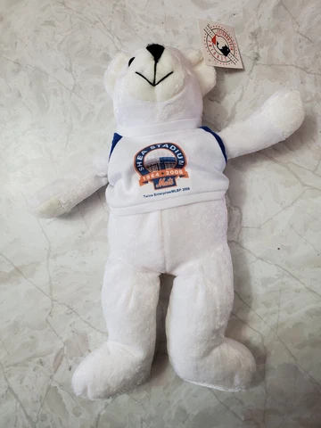 14” Shea Stadium New York Mets Plush Teddy Bear White Logo On Shirt Cover