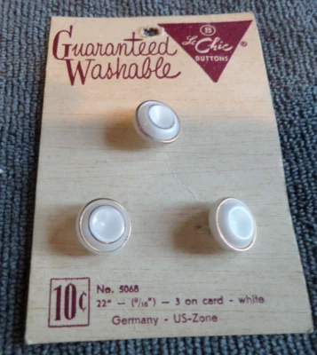 3 Vintage Antique German Glass Buttons White/Gold - Image 1 of 2