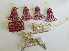 Lot of 7 Metal Wire Christmas Decorations Bells, Sleigh, Reindeer, Gift box 