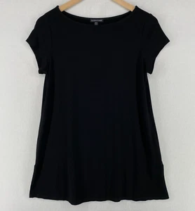 EILEEN FISHER Top S Stretch Viscose Jersey Tunic Boat Neck Cap Sleeve Black USA - Picture 1 of 12