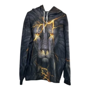 Unisex Lion Graphic Hoodie Lightning Design - Size XL - Bold Statement Pullover - Picture 1 of 3