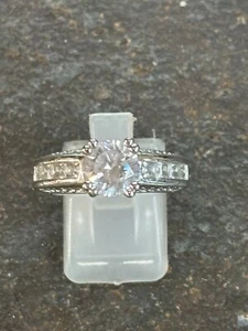 Vintage RSC Engagement Ring - Round & Baguette Cut Stones, Silver Band Size 8 - Picture 1 of 11