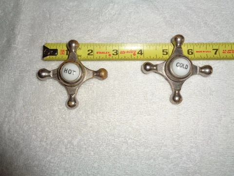Antique Nickel Plated Brass Sink/Tub Knobs with Porcelain Hot & Cold Indicators Cover