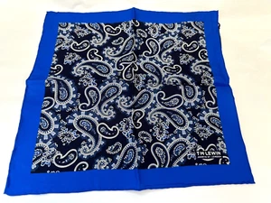 NEW! TM Lewin pure silk paisley patterned pocket square with wide blue border - Picture 1 of 8