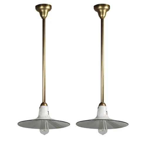 Antique Industrial Pendant Lights with White Enamel Shades, 2 Avail, NC4507 Cover