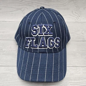 Six Flags Blue With White Stripes Ball Cap Hat - Picture 1 of 6