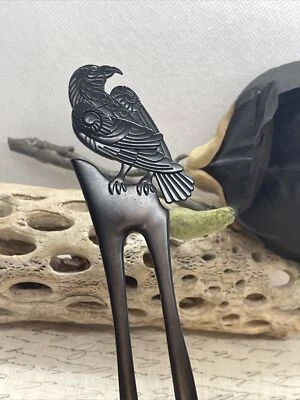 Norse Black Bird Hair Stick Viking Raven Pin Bun Clip Gothic Crow Hairpin large - Image 1 of 4