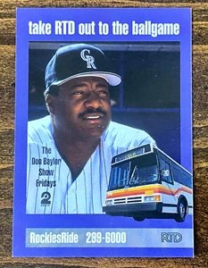 1993 Colorado Rockies Don Baylor RTD Bus Schedule "RockiesRide"-2.5"x3.5" - Picture 1 of 2