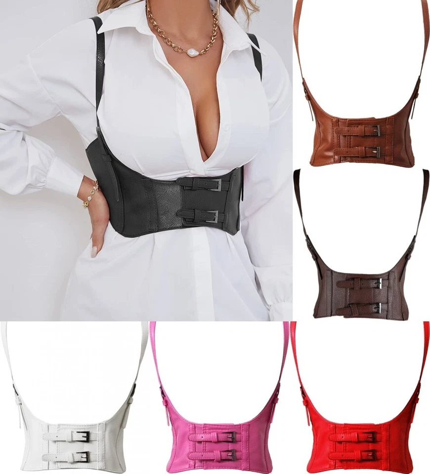 Women's PU Leather Body Harness Adjustable Strap Waist Belt Vest Corset Vintage - Image 1 of 4
