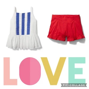 JANIE & JACK summer Crochet Peplum White Top & Red Ruffle Hem Shorts Set Size 12 - Picture 1 of 11