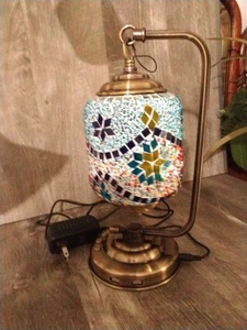 Mosaic Glass Colorful Lamp Goldtone Base, Color Changes 3 Switch 2 Charging Work - Picture 1 of 20