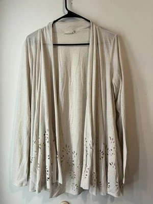 Cárdigan abierto Anthropologie Meadow Rue Verna corte láser mezcla de lino crema talla L Foto 1 de 4