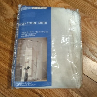 DESIGNABLES FRENCH TERGAL SHEER CURTAIN PANEL white 59 x  216"L NIP - Image 1 of 2