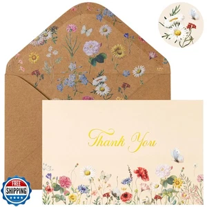 Crisky 25er Pack Vintage Wildflower Floral Goldfolie Dankeskarten mit Umschlag - Bild 1 von 5