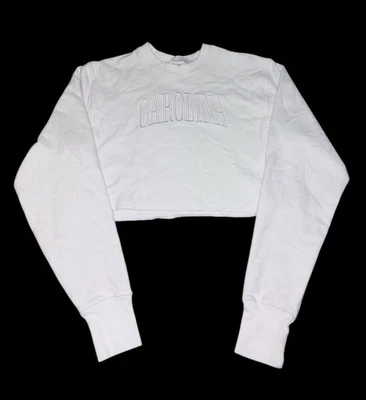 UNC CAROLINA CHAMPION Reverse Weave Cropped Crewneck sweatshirt Womens XS White - Image 1 of 4