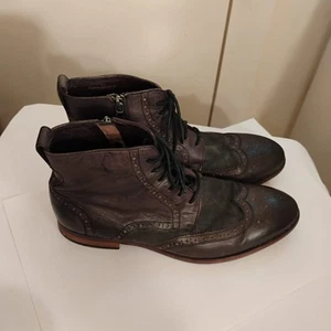 John Varvatos Mens Wingtip Leather Canvas Combat Brogue Boots Sz 11 - Picture 1 of 17