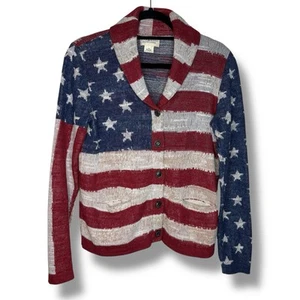 Ralph Lauren Denim & Supply Large USA American Flag Knit Cardigan Sweater Cotton - Picture 1 of 7