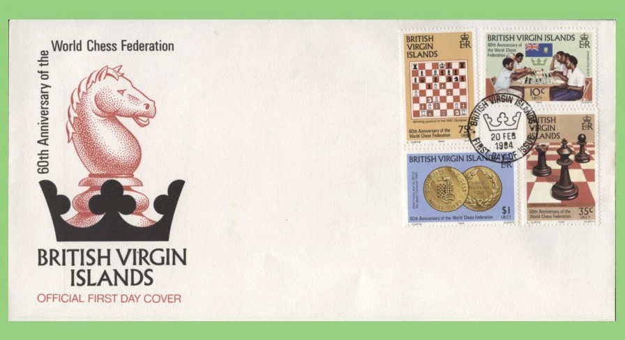 British Virgin Islands 1984 60th Anniversary of Chess Fed. on First Day Cover - Image 1 of 1