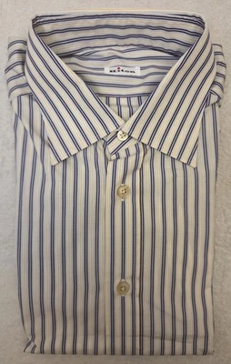 Kiton Long Sleeved shirt size 17 43 white multi color striped long sleeve NEW - Image 1 of 4