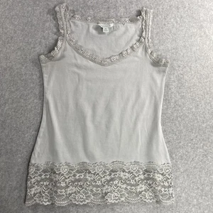 Sundance Elan Tank Top Womens Size M Light Gray Lace Trim Cami Y2K Style Preppy - Picture 1 of 8