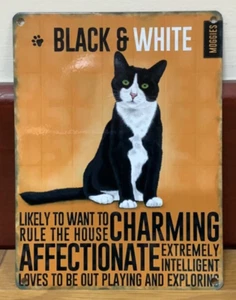 Black & White Cat - Vintage Style Metal Wall Hanging Sign - Picture 1 of 1