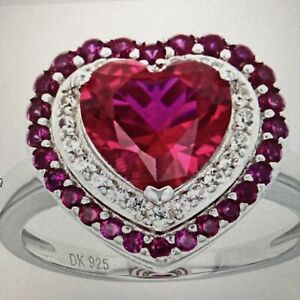 JTV Red Lab Created Ruby Rhodium Over Sterling Ring Heart 2.51ctw Size 7 New