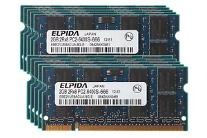 10pcs Elpida 2GB 2RX8 DDR2 800MHz PC2-6400S 200PIN SODIMM Laptop Memory RAM Kits - Picture 1 of 8