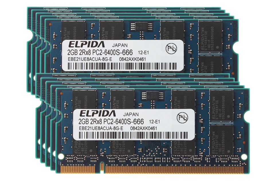 10pcs Elpida 2GB 2RX8 DDR2 800MHz PC2-6400S 200PIN SODIMM Laptop Memory RAM Kits - Image 1 of 4