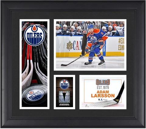 Adam Larsson Edmonton Oilers Framed 15x17 Collage w/a Piece of GU Puck Cover