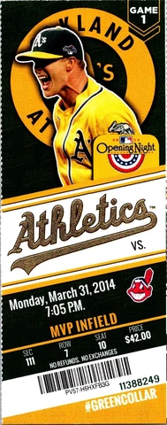 TICKET - Oakland A's vs Cleveland Indians March 31, 2014 Game 1 Season Opener Cover