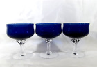 Set of 3 Cobalt Blue Glass Champagne/Sherbets with Clear Swirled Glass Stems