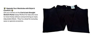 Cat & Jack Boys Straight Pants Stretch Size 12 Color Black-Adjustable waist - Picture 1 of 7