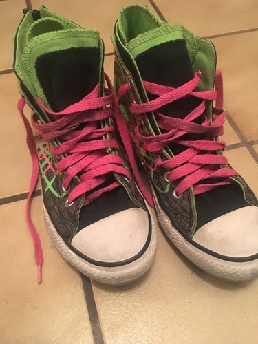 Cerniera posteriore junior converse 2 nero verde rosa doppio lembo buone condizioni ancora