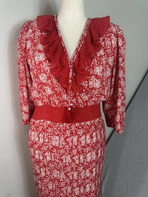 Antigo Anos 80 Diane Freis Original Georgette Floral Maxi M/L Cottage Romântico Boho - Imagem 1 de 4