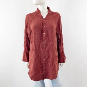 Flawless Brown Long Sleeve Tunic Top Size M Cotton Gauze Shirt Lagenlook Boho - Picture 1 of 11