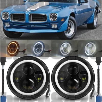7" Black LED Headlights Hi/Lo DRL Beam Lamp For Pontiac Firebird 1970-1976 - Image 1 of 4