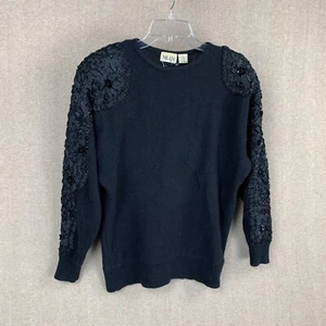 Maglione donna Nilani M pullover natalizio dolman maglia lana nero pizzo floreale - Foto 1 di 17