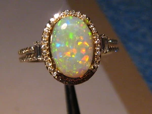   Opal & Diamond Ring 14 k Yellow Gold  - Picture 1 of 9