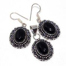 Black Onyx Ethnic Handmade Pendant Earrings Set Jewelry 1.6|1.5" MJ