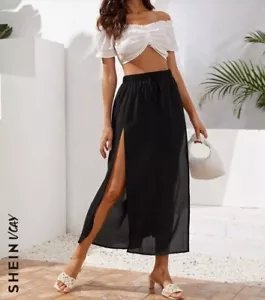 SHEIN Black Maxi Skirt Semi Sheer Split Size S BNWOT - Picture 1 of 5