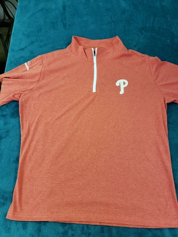 Philadelphia Phillies Womens Red Long Sleeve 1/4 Zip Sweater Sz Large Ladies MLB Cover