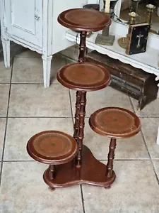antik Blumensäule englischer Blumentisch Piedestal Säulen Tisch Leder Einsatz - Bild 1 von 11