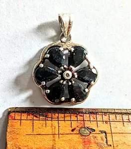 Vintage floral sapphire 925 sterling pendant floral flower - Picture 1 of 6