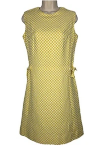 Julius Garfinkel Vintage 1960s Yellow White Check Sleeveless Mod Mini Dress Sz L - Picture 1 of 7