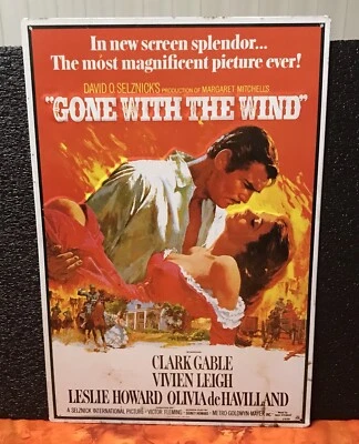GONE WITH THE WIND, TIN SIGN REPLICA MOVIE POSTER, 1990, 11 3/4”x17”, OK SIGN! - Image 1 of 4