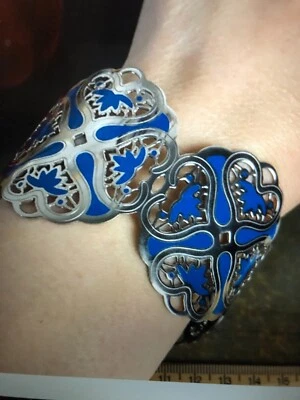 Brazalete Brazalete BROSWAY Ancho Esmalte Azul Filigrana Recortado Tono Plata Encaje Foto 1 de 4